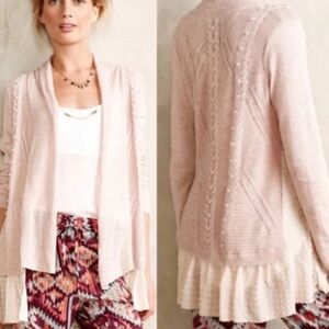 Anthropologie Cashmere Blend Light Pink Layered Cardigan Sweater Open‎ Front XS